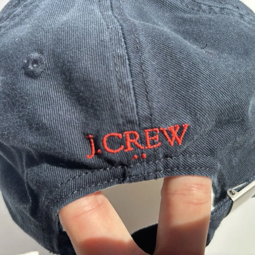 J. Crew Baseball Hat Navy Blue With Red Embroidered Crab Adjustable Logo on Back